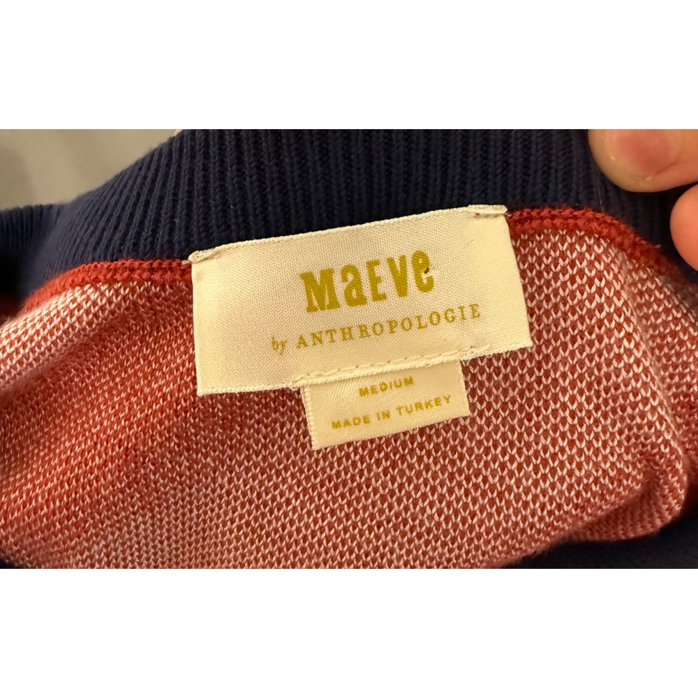 Maeve Anthropologie Women's Red Cream Diagonal Stripe Sweater M Viscose Acrylic - Picture 4 of 5